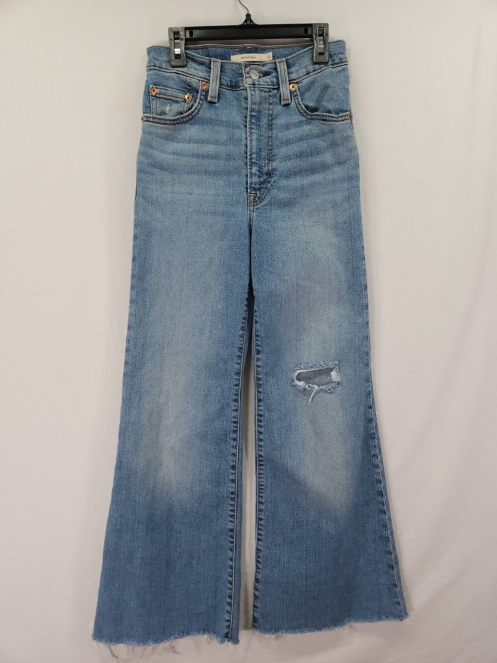 Levis Ribcage Bell Womens 25 x 29 Distressed Raw Hem Flare Jeans High Rise